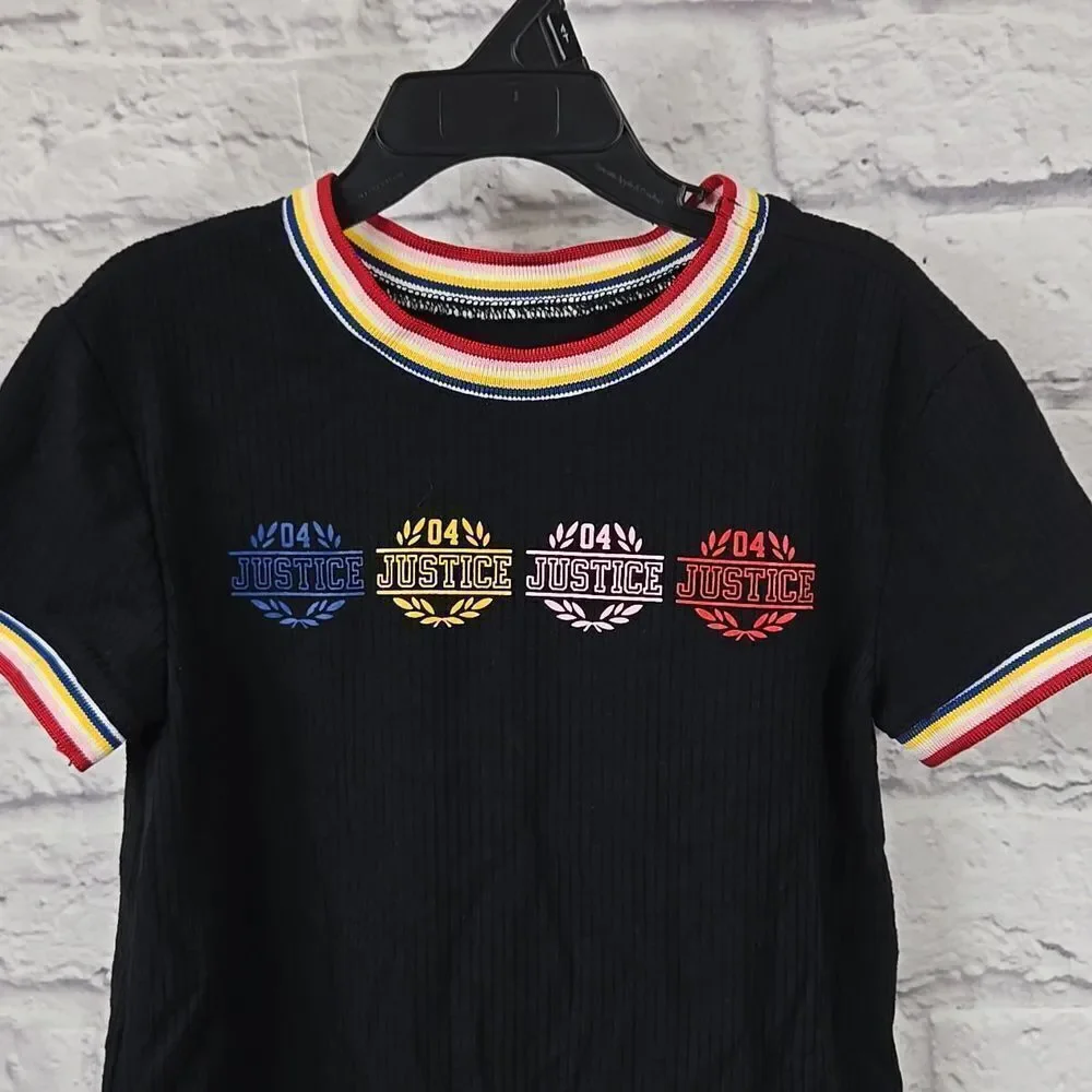 Justice Girls XS 5/6 Kids Fashion Short Sleeve Black Tee 90s Collection T-Shirt